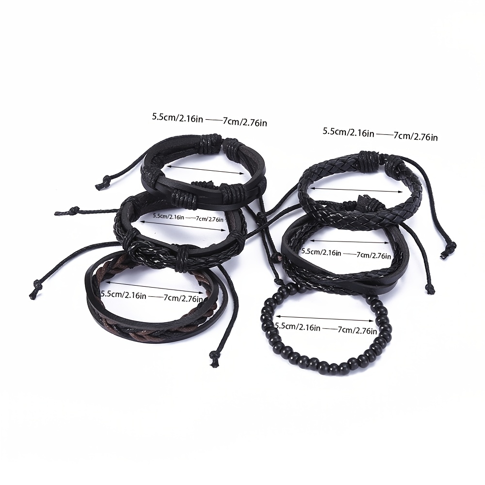 6pcs Vintage Faux Leather Braided Wristbands Set for Men